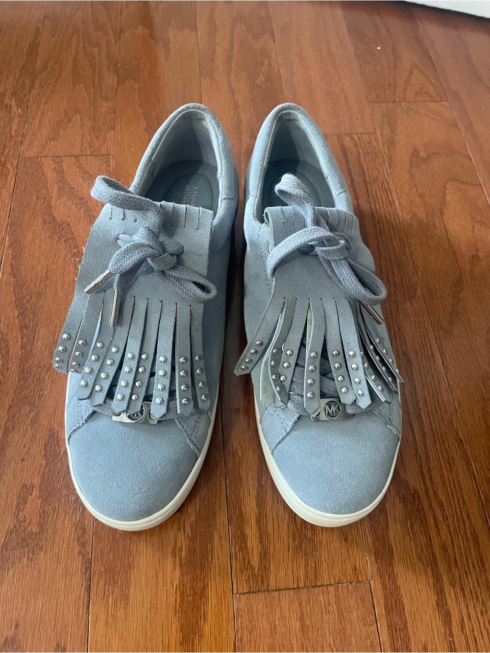 Michael Kors Light Blue Suede Fringe Sneaker with Stud Detail